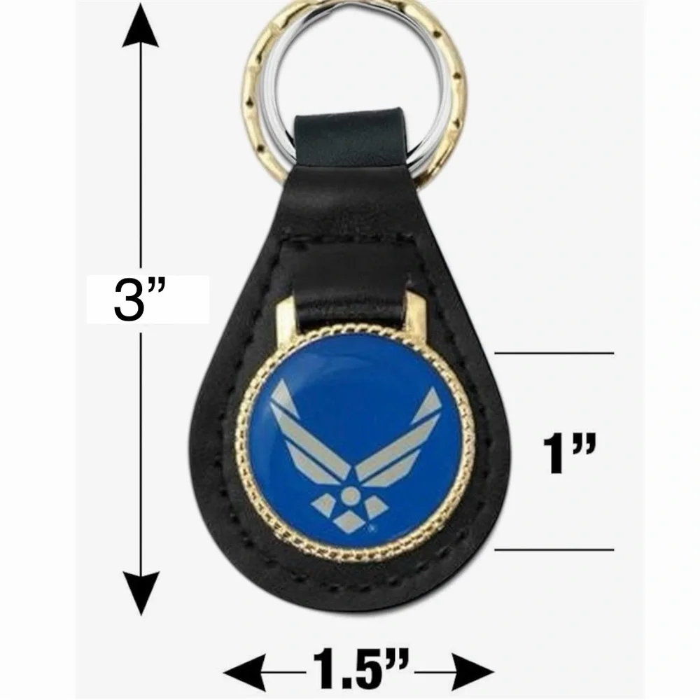 Military Emblem Keychain Challenge Coins w Leather Keyring Army or Air Force USA